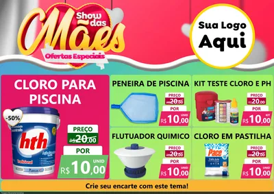 Modelo de Encarte para Encarte A4 Horizontal com o tema Show das Mães - Ofertas Especiais para Produtos para Piscina