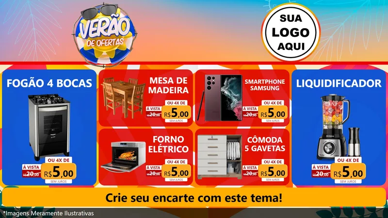 Modelo de TV para TV Horizontal com o tema Verão de Ofertas para Móveis e Eletro