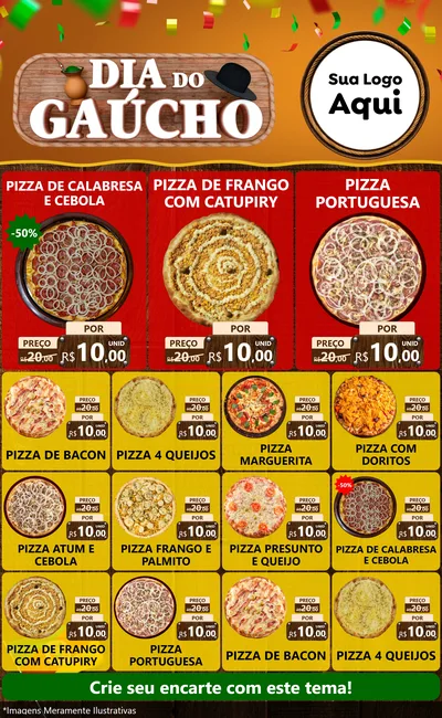 Modelo de Encarte para Encarte Grande com o tema Dia do Gaúcho para Pizzaria