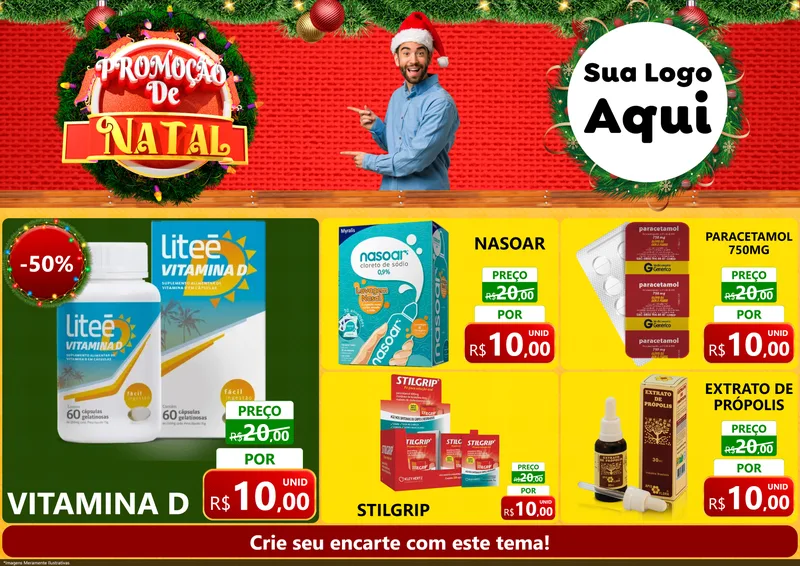 Modelo de Encarte para Encarte A4 Horizontal com o tema Promoção de Natal para Farmácia