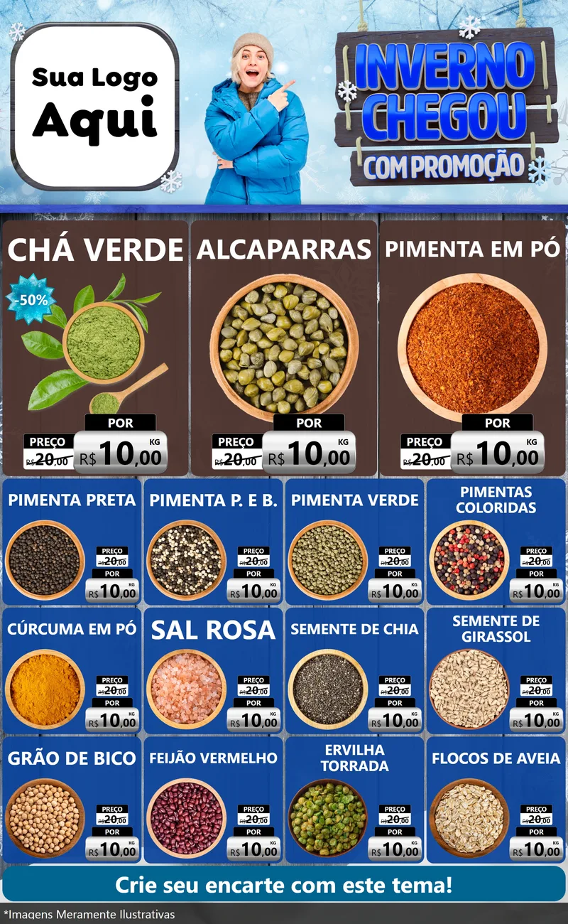 Modelo de Encarte para Encarte Grande com o tema Inverno Chegou Com Promoção para Produtos Naturais