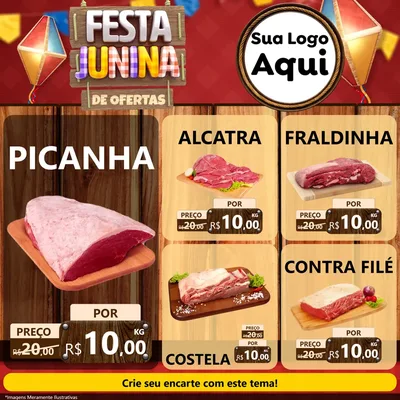 Modelo de Rede Social para Feed Facebook com o tema Festa Junina de Ofertas para Açougue
