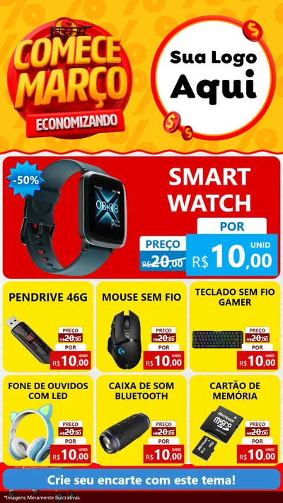 Modelo de Rede Social para Stories com o tema Comece Março Economizando para Informática