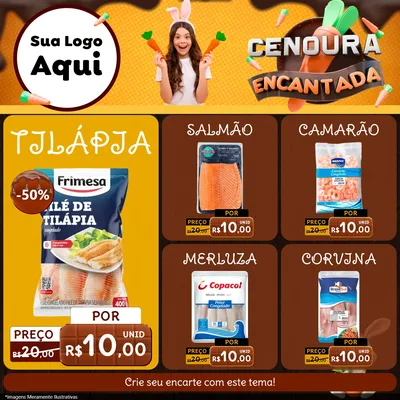 Modelo de Rede Social para Feed Facebook com o tema Cenoura Encantada - Páscoa para Peixaria