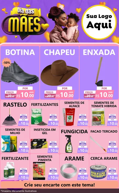 Modelo de Encarte para Encarte Grande com o tema Dia das Mães para Agropecuária