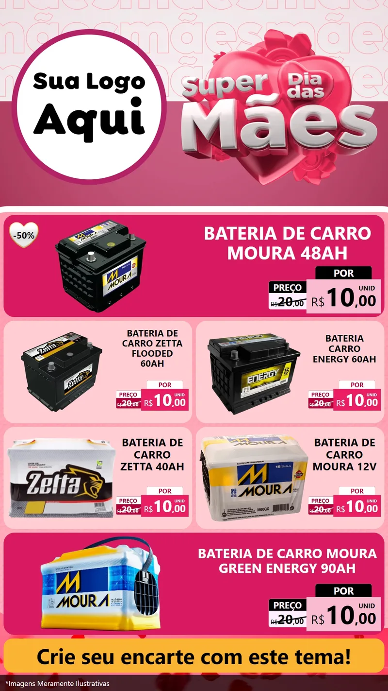 Modelo de TV para TV Vertical com o tema Super Dia Das Mães para Baterias Elétricas