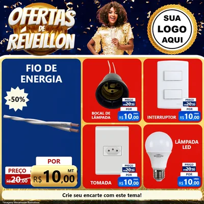 Modelo de Rede Social para Feed Facebook com o tema Ofertas de Réveillon para Materiais Elétricos