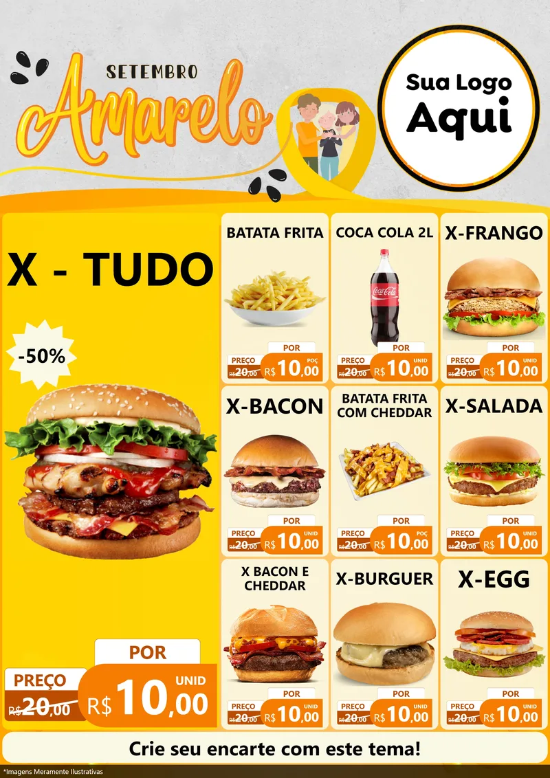 Modelo de Encarte para Encarte A4 Vertical com o tema Setembro Amarelo para Hamburgueria