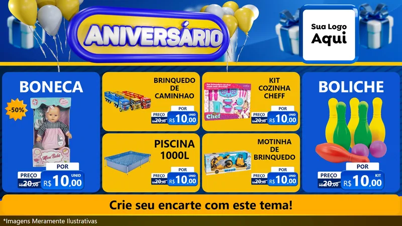 Modelo de TV para TV Horizontal com o tema Aniversário para Brinquedos