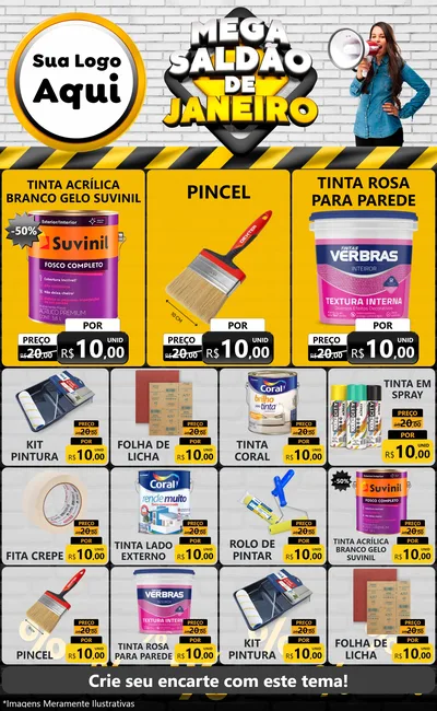 Modelo de Encarte para Encarte Grande com o tema Mega Saldão de Janeiro para Tintas e Ferramentas