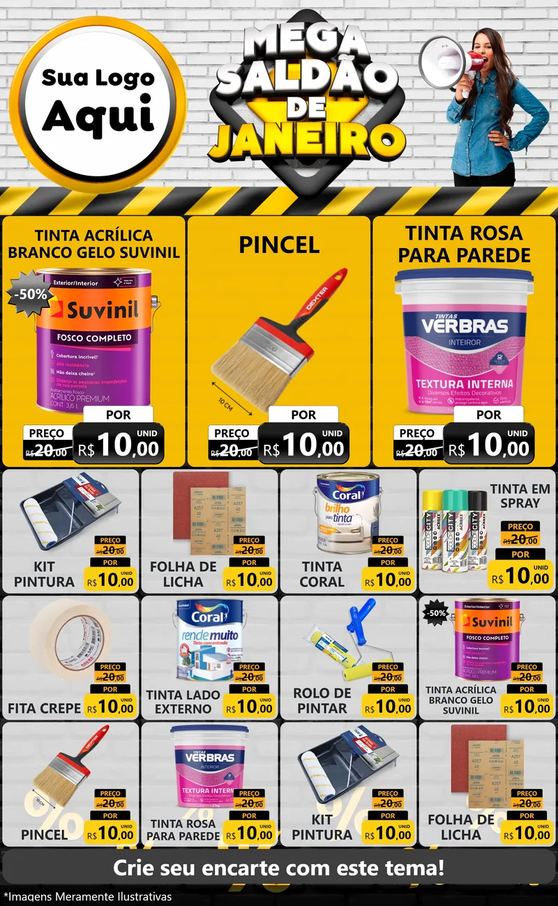 Modelo de Encarte para Encarte Grande com o tema Mega Saldão de Janeiro para Tintas e Ferramentas