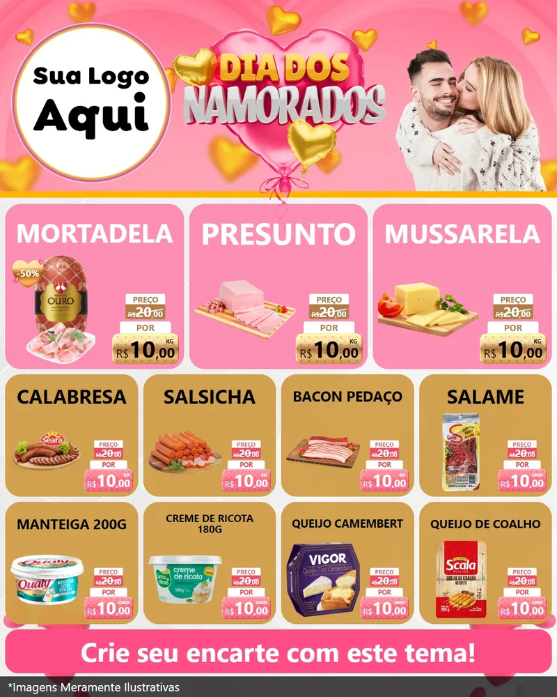 Modelo de Rede Social para Feed Instagram com o tema Dia dos Namorados para Frios e Laticínios