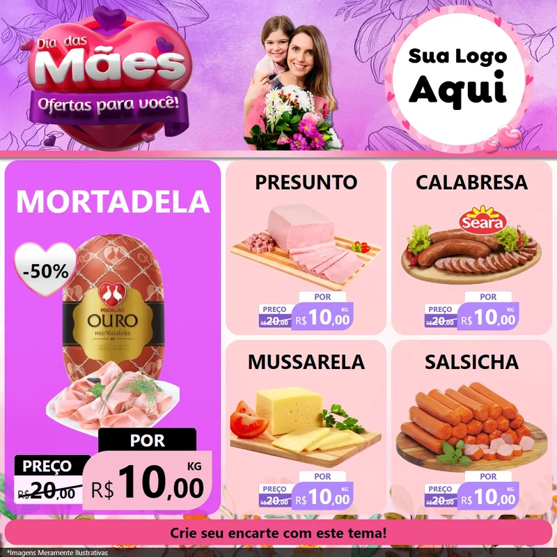 Modelo de Rede Social para Feed Facebook com o tema Dia das Mães Ofertas para Você! para Frios e Laticínios