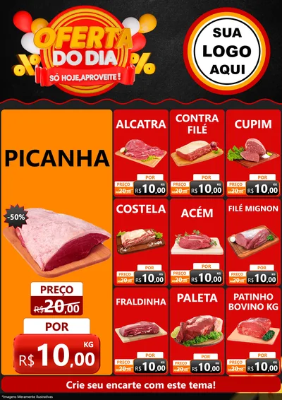 Modelo de Encarte para Encarte A4 Vertical com o tema Oferta do Dia - Só hoje, Aproveite! para Açougue