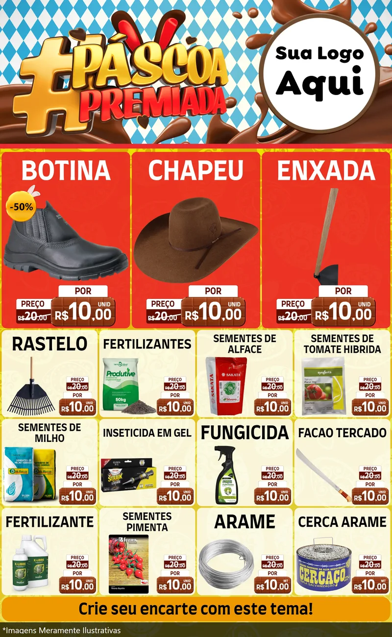 Modelo de Encarte para Encarte Grande com o tema Páscoa Premiada para Agropecuária