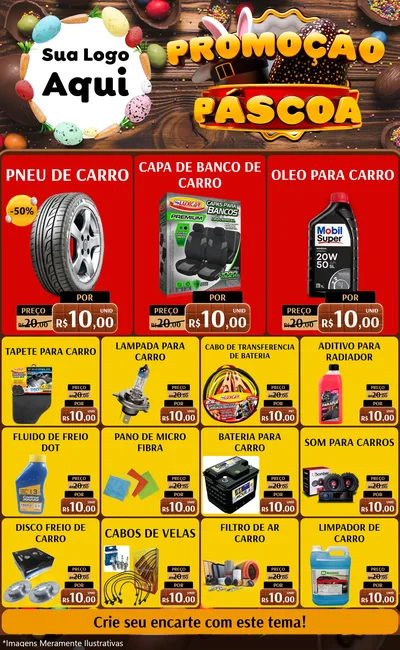 Modelo de Encarte para Encarte Grande com o tema Promoção Páscoa para Auto peças