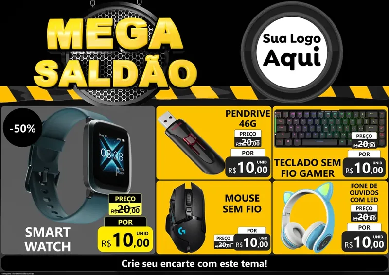 Modelo de Encarte para Encarte A4 Horizontal com o tema Mega Saldão para Informática