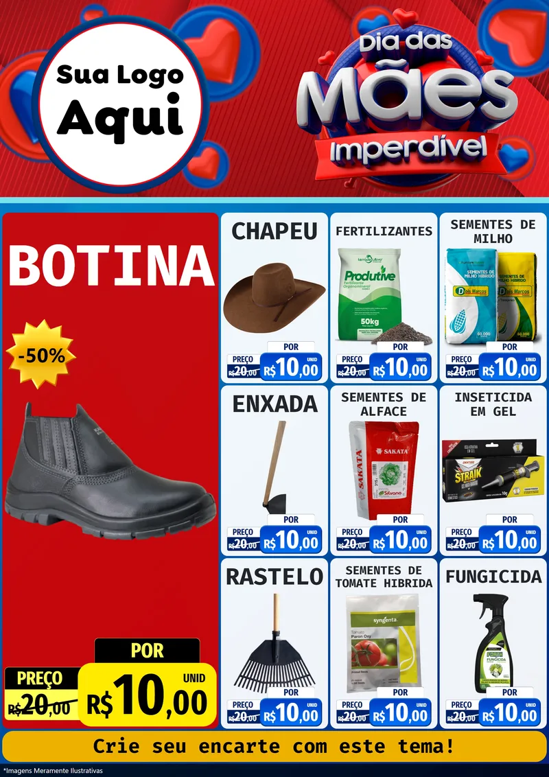 Modelo de Encarte para Encarte A4 Vertical com o tema Dia Das Mães Imperdível para Agropecuária