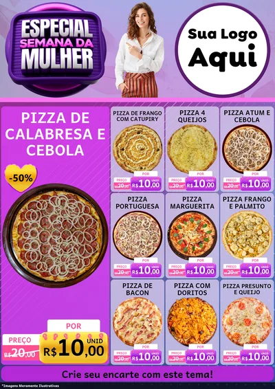 Modelo de Encarte para Encarte A4 Vertical com o tema Especial Semana da Mulher para Pizzaria