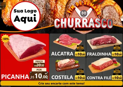 Modelo de Encarte para Encarte A4 Horizontal com o tema Fim de Semana do Churrasco para Açougue