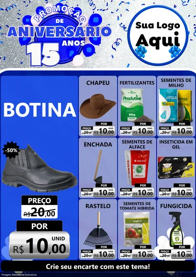 Modelo de Encarte para Encarte A4 Vertical com o tema Promoção de Aniversário - 15 Anos para Agropecuária