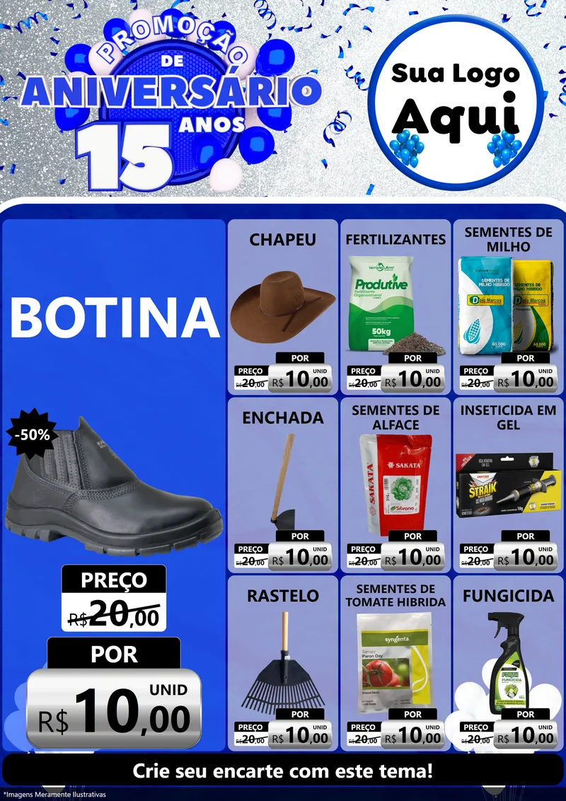 Modelo de Encarte para Encarte A4 Vertical com o tema Promoção de Aniversário - 15 Anos para Agropecuária