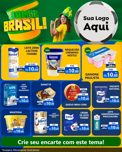 Modelo de Rede Social para Feed Instagram com o tema Vamos Brasil - Copa para Frios e Laticínios