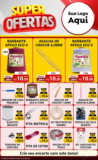 Modelo de Encarte para Encarte Grande com o tema Super Ofertas para Armarinho e Aviamentos
