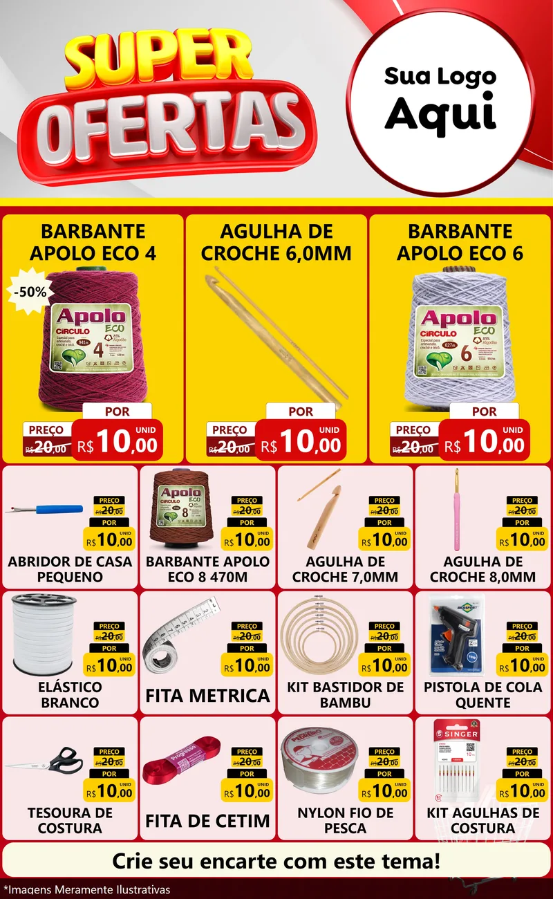 Modelo de Encarte para Encarte Grande com o tema Super Ofertas para Armarinho e Aviamentos