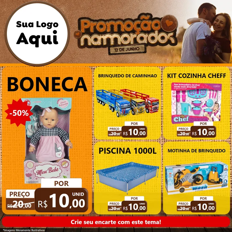 Modelo de Rede Social para Feed Facebook com o tema Promoção Namorados para Brinquedos