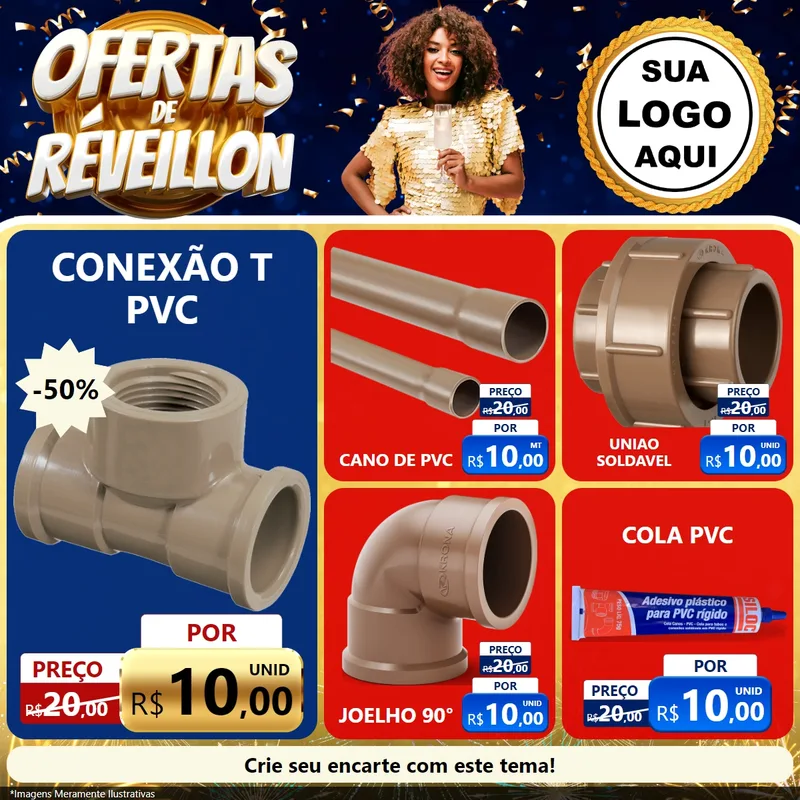 Modelo de Rede Social para Feed Facebook com o tema Ofertas de Réveillon para Tubos e conexões