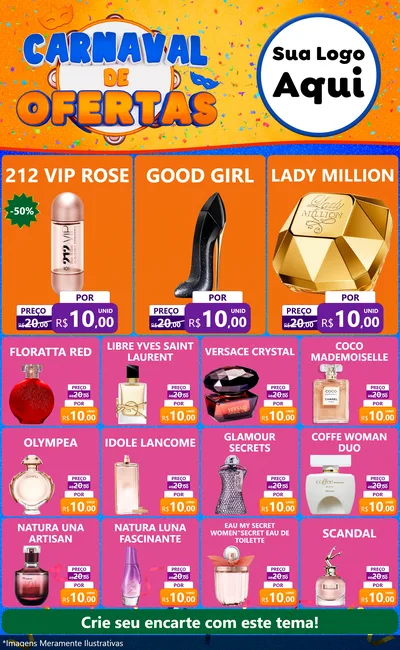 Modelo de Encarte para Encarte Grande com o tema Carnaval de Ofertas para Perfumes