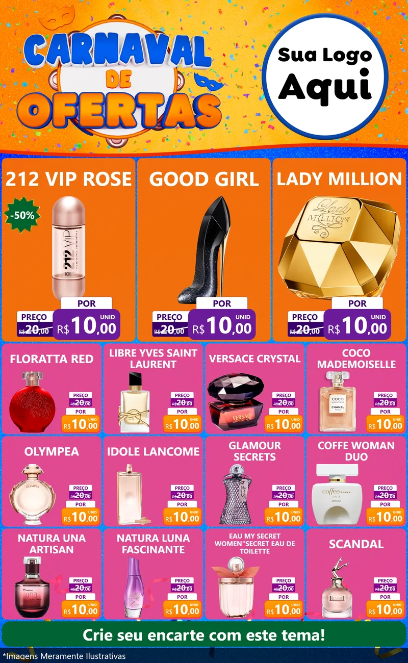 Modelo de Encarte para Encarte Grande com o tema Carnaval de Ofertas para Perfumes