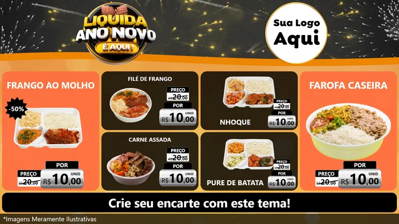 Modelo de TV para TV Horizontal com o tema Liquida Ano Novo É Aqui! para Restaurante