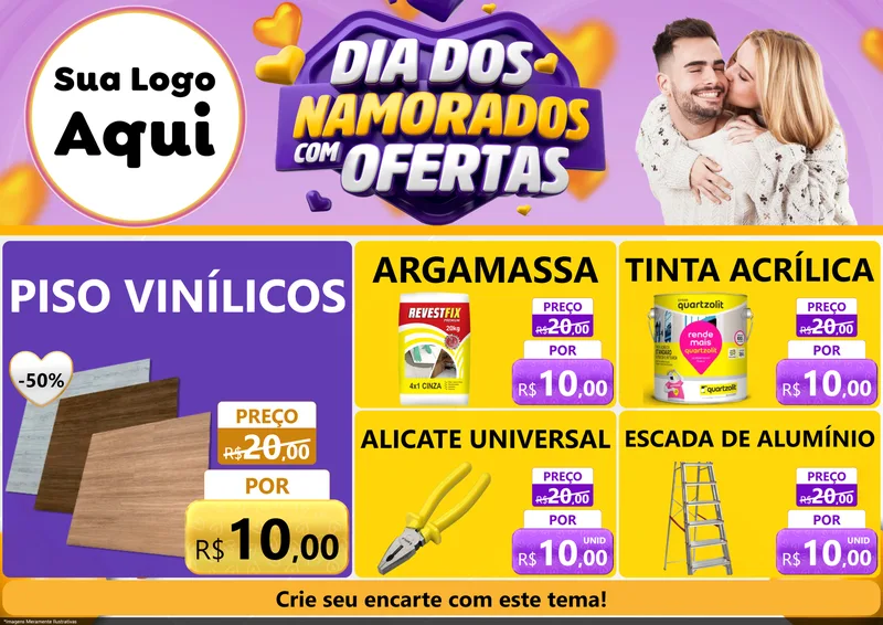 Modelo de Encarte para Encarte A4 Horizontal com o tema Dia Dos Namorados Com Ofertas para Material para Construção