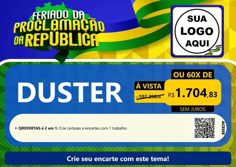 Modelo de Cartaz para Cartaz A4 Horizontal com o tema Feriado da Proclamação da República para Concessionaria de Carros