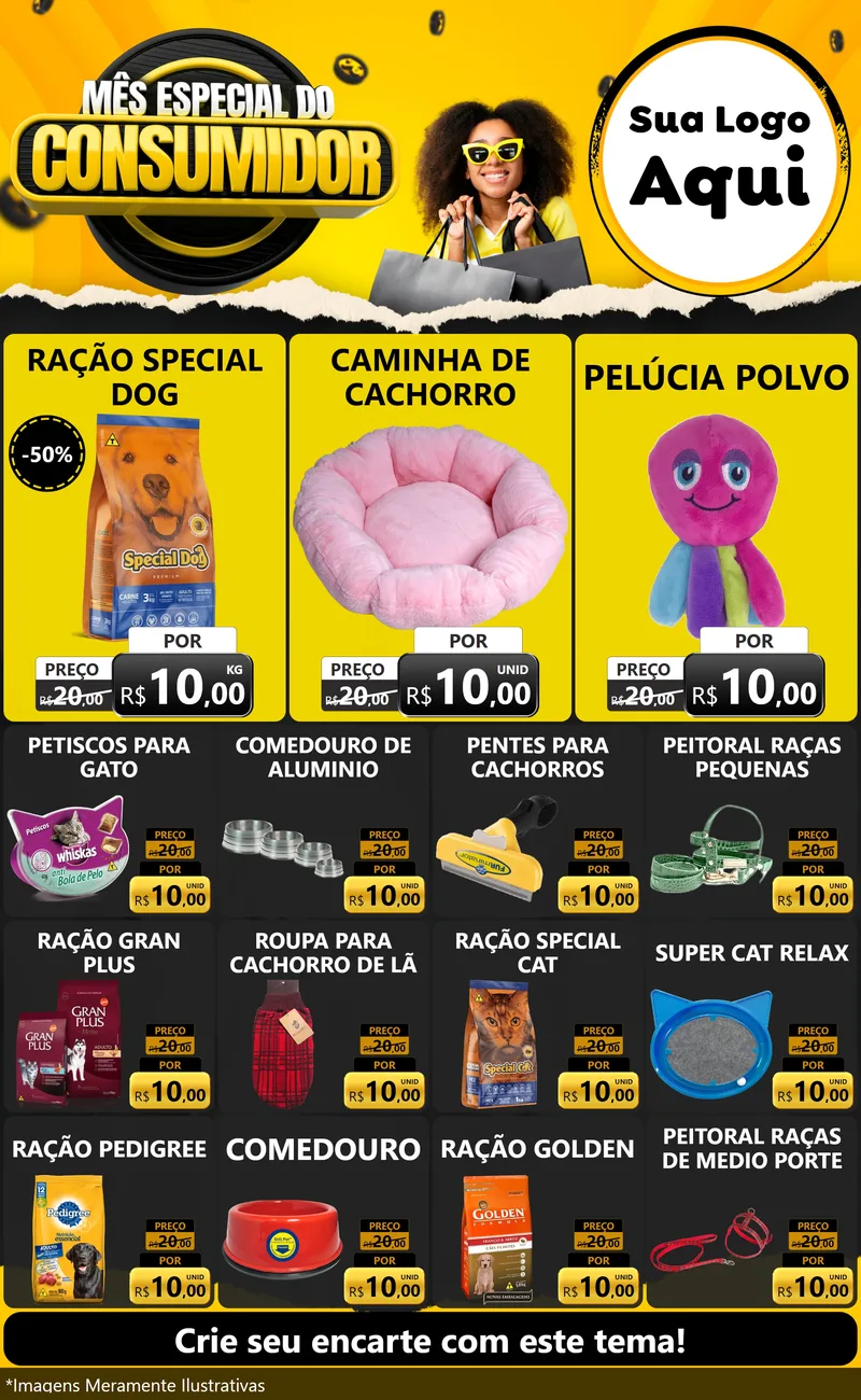 Modelo de Encarte para Encarte Grande com o tema Mês Especial do Consumidor para Pet Shop