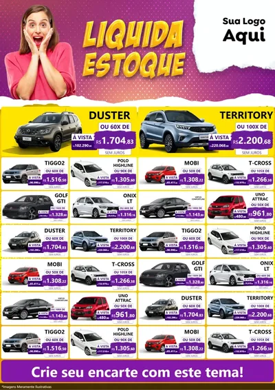Modelo de Encarte para Encarte A4 Vertical com o tema Liquida estoque para Concessionaria de Carros