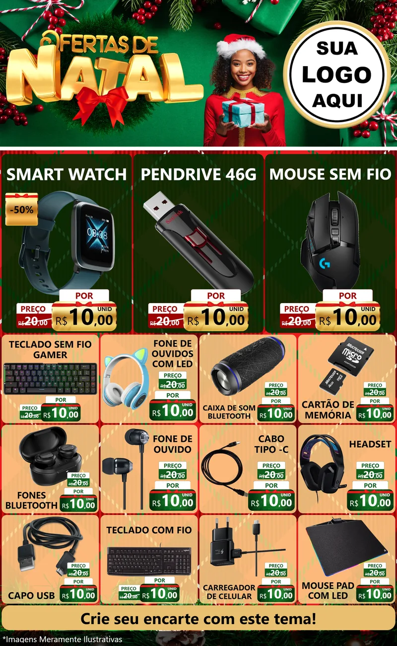 Modelo de Encarte para Encarte Grande com o tema Ofertas de Natal para Informática