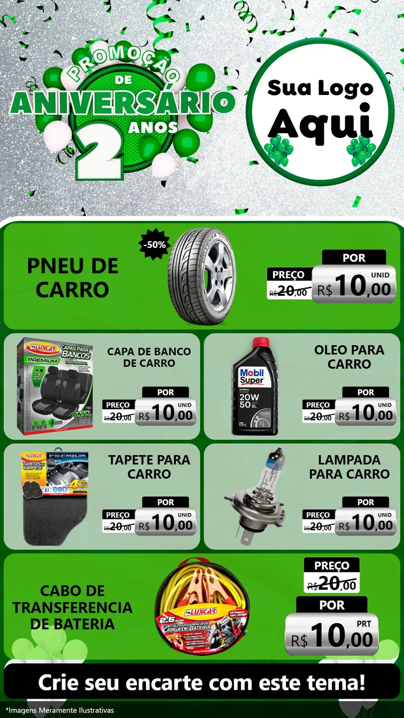 Modelo de TV para TV Vertical com o tema Promoção de Aniversário - 2 Anos para Auto peças
