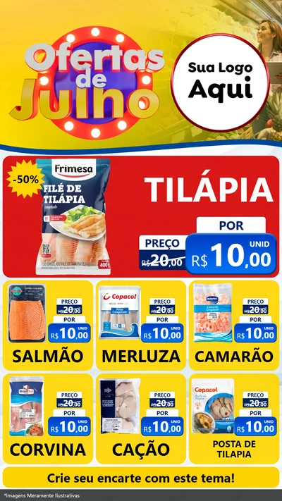 Modelo de Rede Social para Stories com o tema Ofertas de Julho para Peixaria