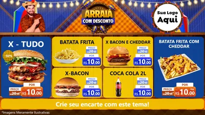 Modelo de TV para TV Horizontal com o tema Arraiá Com Desconto para Hamburgueria