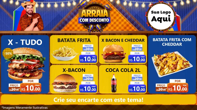 Modelo de TV para TV Horizontal com o tema Arraiá Com Desconto para Hamburgueria