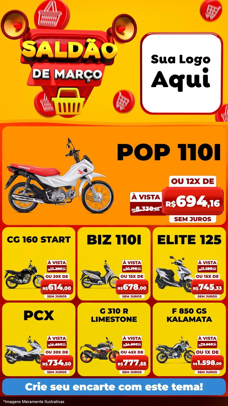 Modelo de Rede Social para Stories com o tema Saldão de Março para Concessionaria de Motos