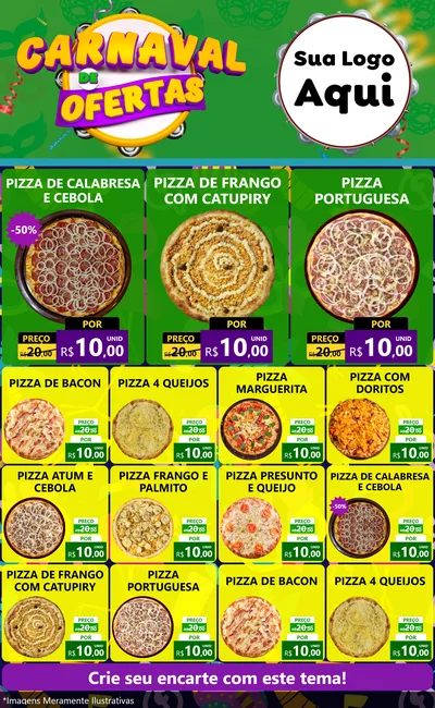 Modelo de Encarte para Encarte Grande com o tema Carnaval de Ofertas para Pizzaria