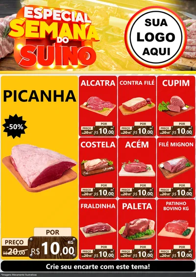 Modelo de Encarte para Encarte A4 Vertical com o tema Especial Semana do Suíno para Açougue