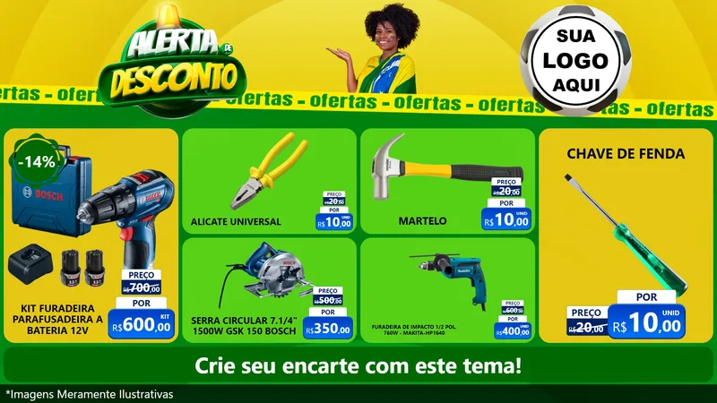Modelo de TV para TV Horizontal com o tema Alerta de Desconto para Maquinas e Ferramentas