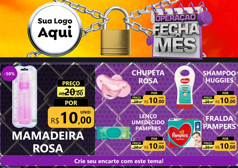 Modelo de Encarte para Encarte A4 Horizontal com o tema Operação Fecha Mês para Bebês