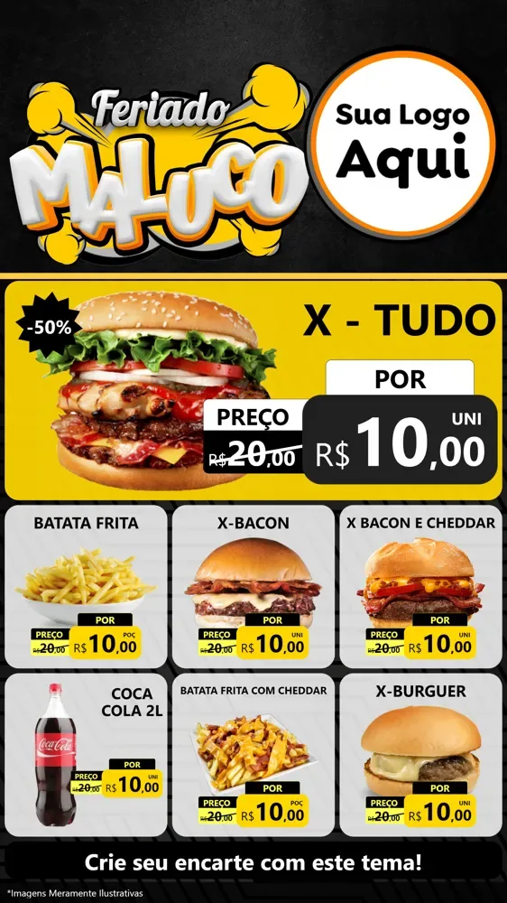 Modelo de Rede Social para Stories com o tema Feriado Maluco para Hamburgueria