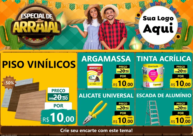 Modelo de Encarte para Encarte A4 Horizontal com o tema Especial De Arraial para Material para Construção